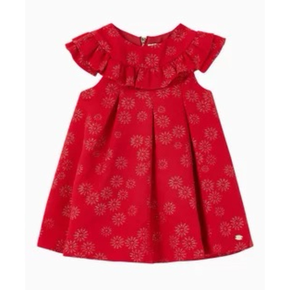 New Tartine et Chocolat Floral Jacquard Dress in Red/Gold Size 18 Months